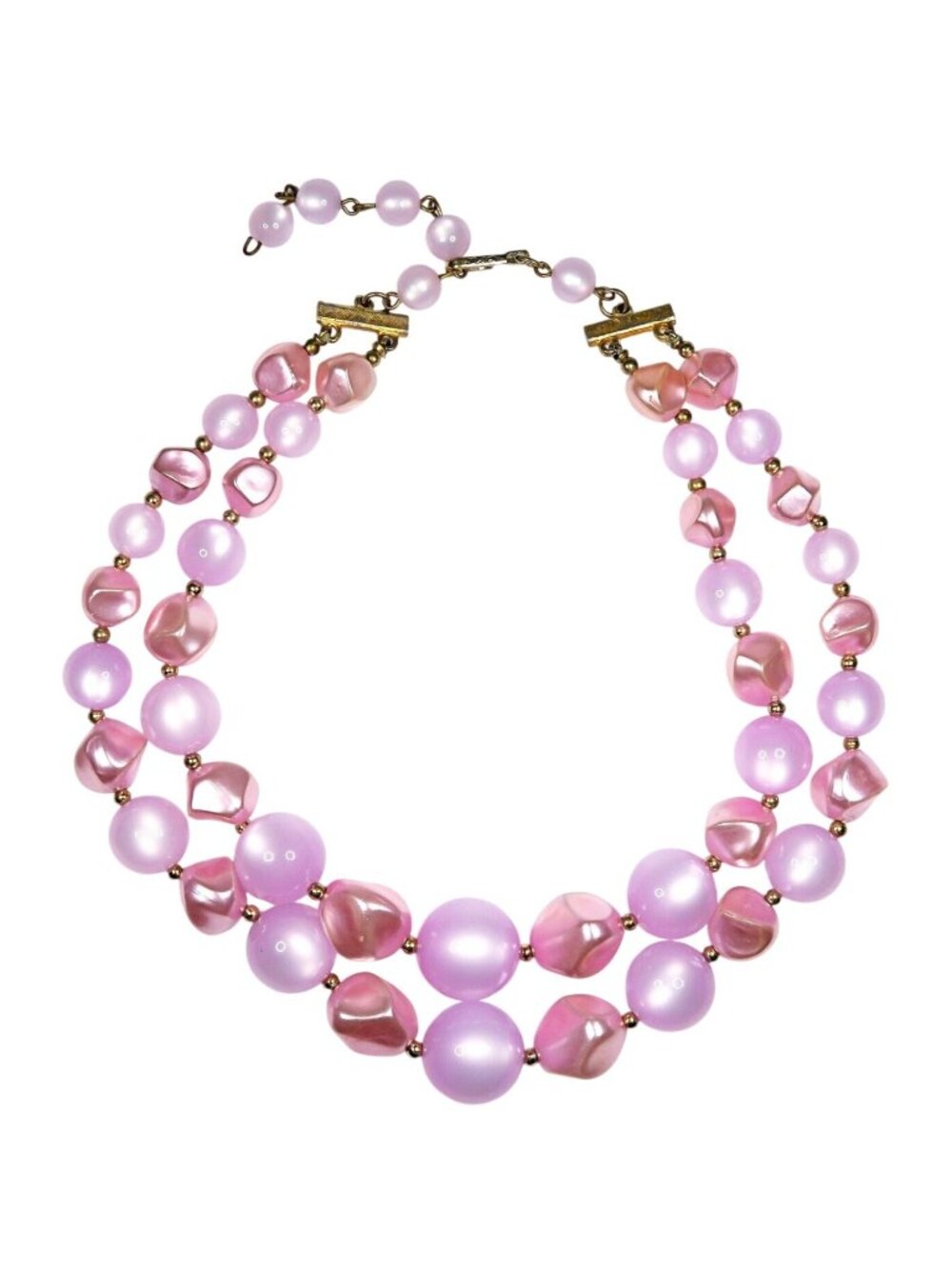 1960s Coro 2-Strand Pale Pink & Purple Chunky Beads Necklace Vintage Jewelry